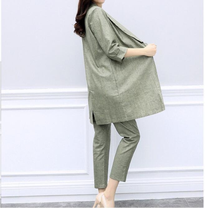 Conjunto de blazers feminino, 2 peças, primavera e outono, algodão, elegante, casual, escritório, estilo feminino, calças compridas, conjunto