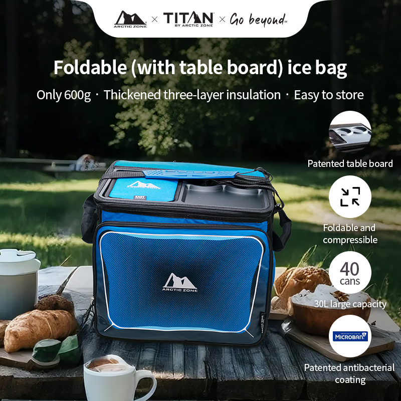 Arctic zone 30l faltbare und komprimierbare autokühlbox mit tischplatte – isolierte camping-kühlbox mit großem fassungsvermögen