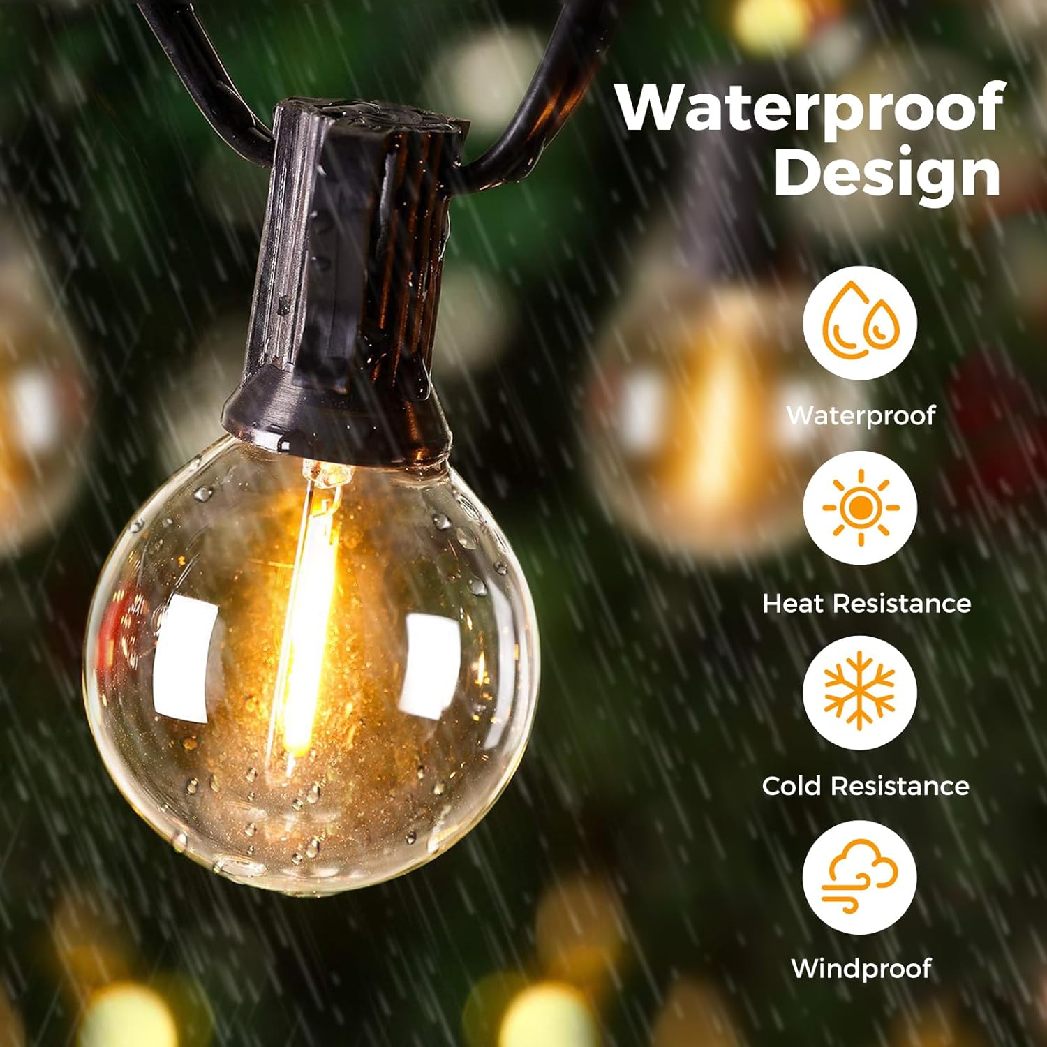 Guirnalda de luces LED tipo globo G40 de 30M para exteriores, bombillas de plástico IP65, guirnalda de balcón, lámparas de hadas para decoración de bodas, fiestas de Navidad
