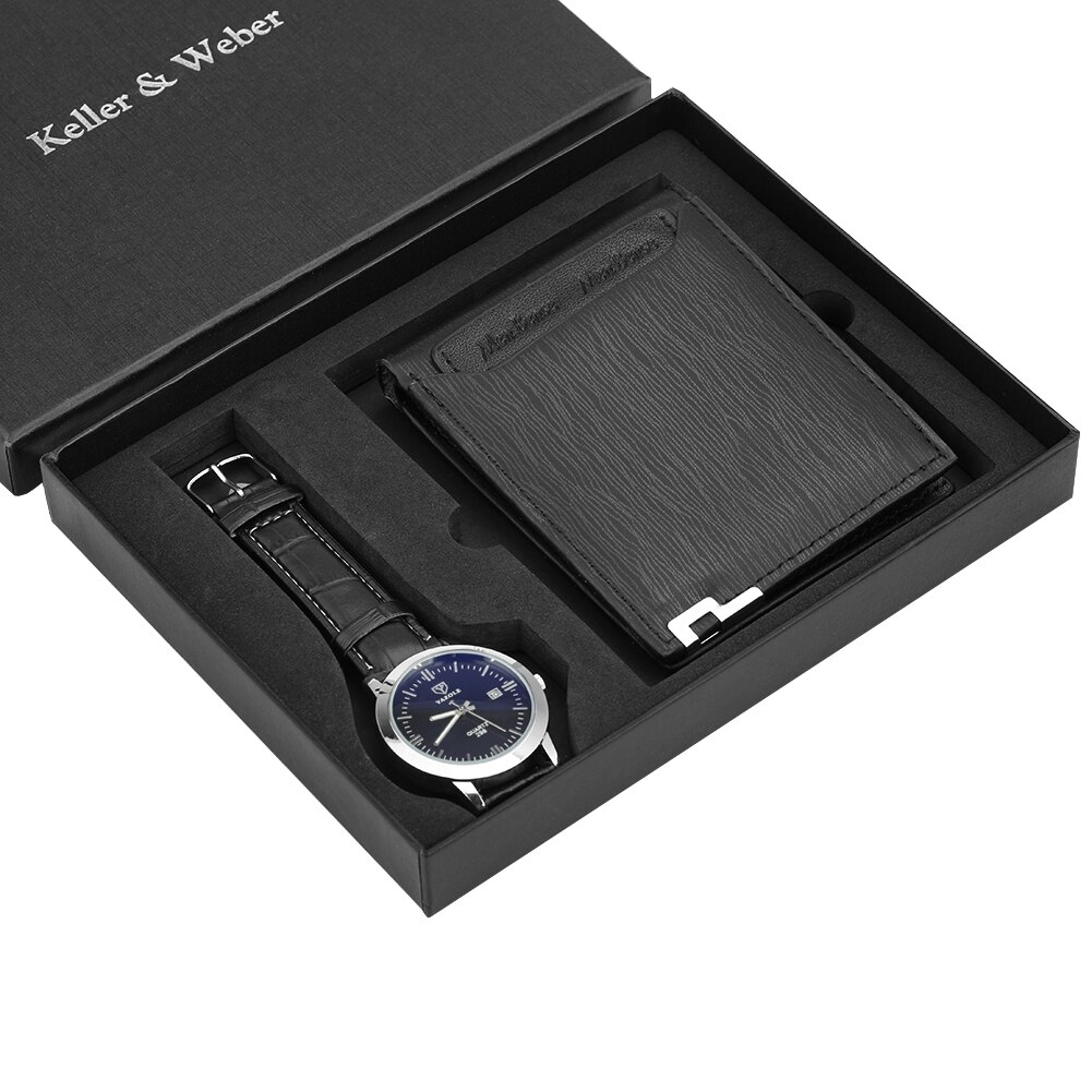 Speciale horloge portemonnee set quartz horloge leren portemonnee datum horloge kerst aan vader echtgenoot zoon heren horloge heren: I