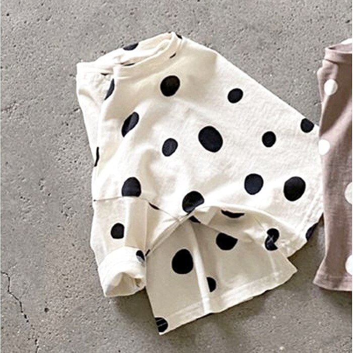 2022 autunno Baby New Born Polka Dot T-shirt abbigliamento bambino ragazzi e ragazze semplici top in cotone Casual per bambini Tees 0-3 anni: beige / 12M