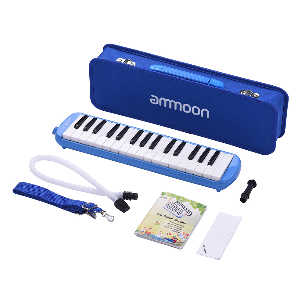 Ammoon 32 Tasti Melodica Bocca Organo pianoforte Tastiera Stile Armonica con Boccaglio Panno di Pulizia Custodia da trasporto per I Principianti per Bambini: Blu