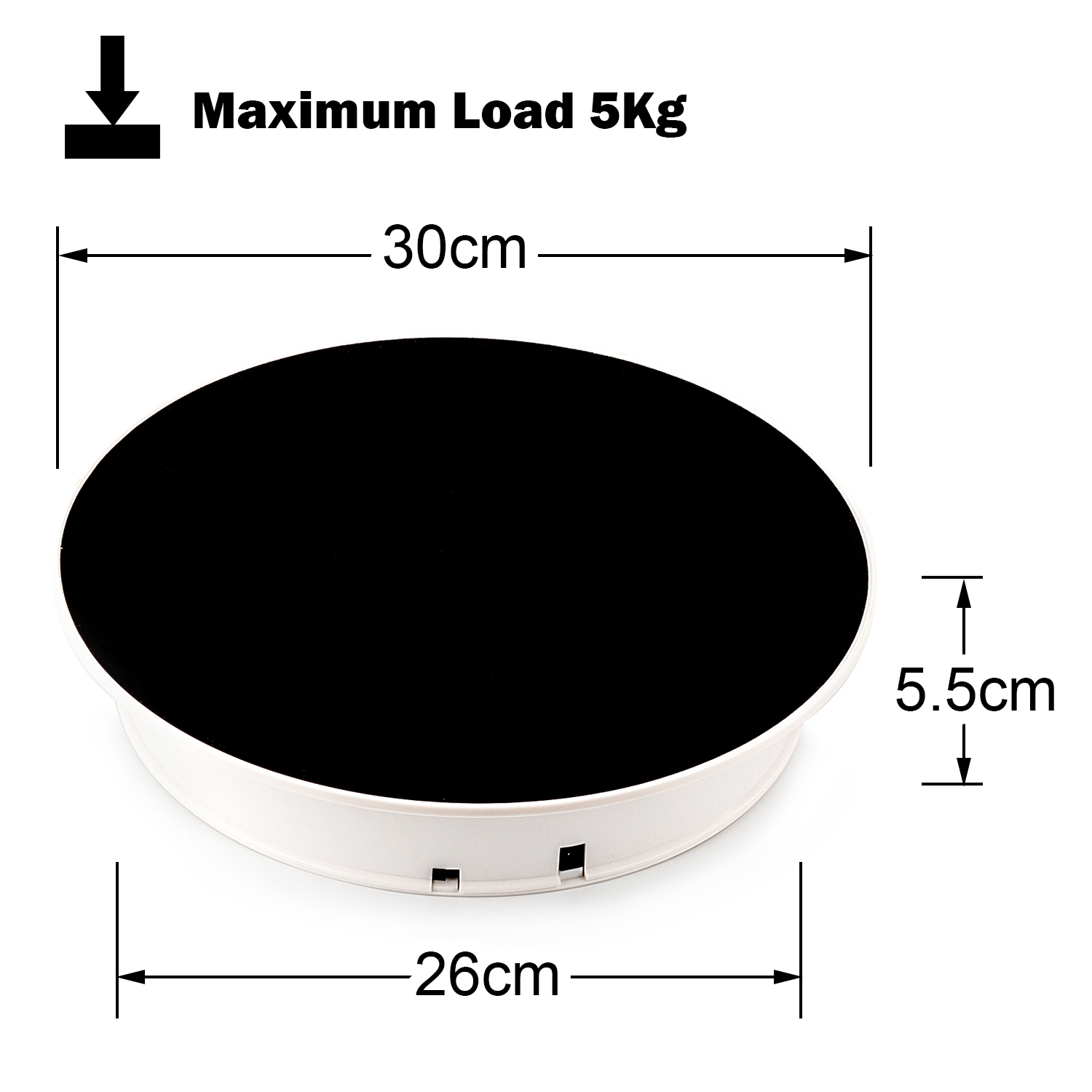 Plateau tournant électrique d'affichage de dessus de velours noir d'untcent 30 cm, charge maximum 5kg pour le présentoir de gâteau de partie de bijoux