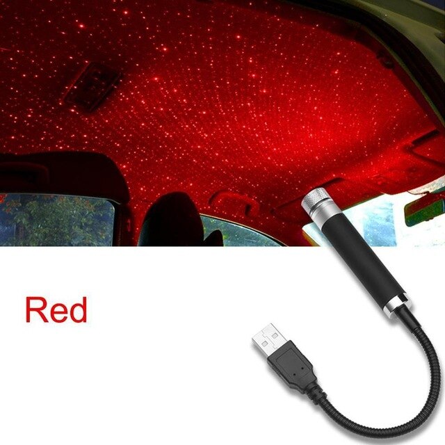 Atmosfera luz do carro telhado estrela noite led luz dc12v usb fonte de alimentação projetor atmosfera galáxia lâmpada para carros/pequenos quartos: Red