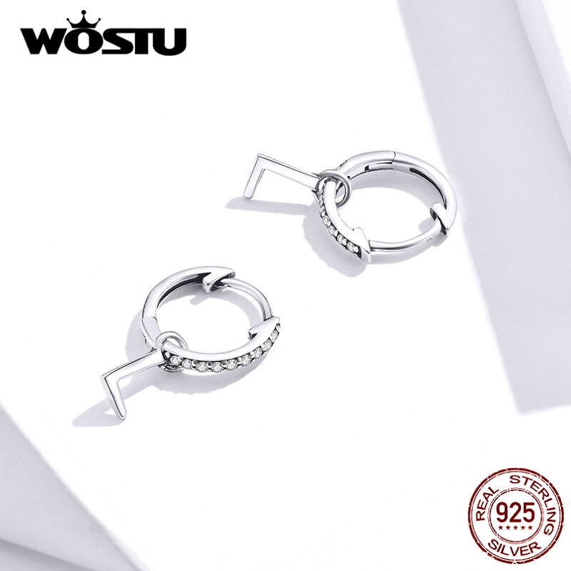 WOSTU Mini knapp M Band Ohrringe 100% 925 Sterling Silber Zirkon Alphabet Kleine Ohrringe Für Frauen Schmuck CQE848-L