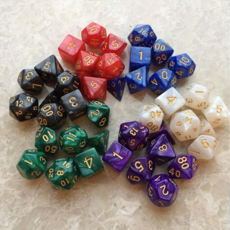 7 pièces/ensemble polyèdre D & D dés avec effet marbré D4 D6 D8 D10 D10 % D12 D20 clair jeu de dés pour jeu de société