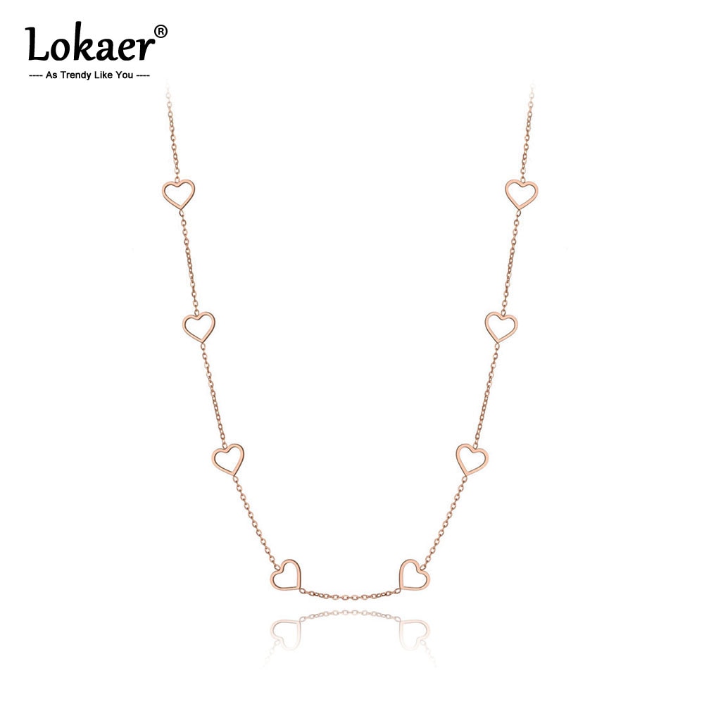 Lokaer Trendy Titanium Stainless Steel CZ Crystal Love Heart Choker Necklaces For Women Girls Chic Charm Pendant Necklace N19202