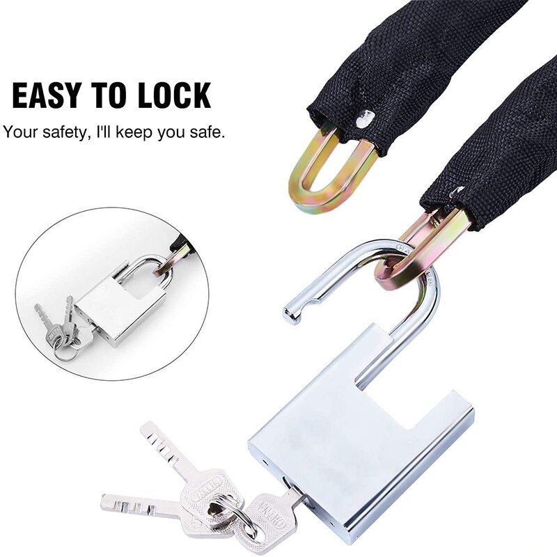 Steel Manganese Chain Lock for Bikes, Scooter and Motorcycles Heavy Duty Anti-Theft Padlock Safety Chain