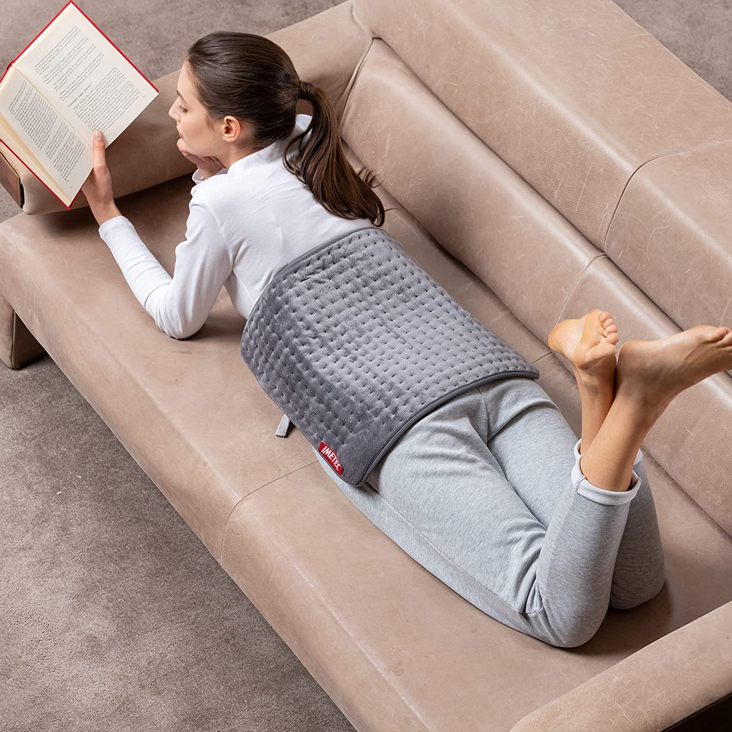 Imetec Intellisense XL -Almohadilla Rectangular Eléctrica Térmica para Espalda, Hombros, Barriga y Piernas, Medida Extra Large, Tamaño: 38 x 50 cm, Suave y Cálido, Microfelpa, Lavable, Hipoalergénico y Transpirable