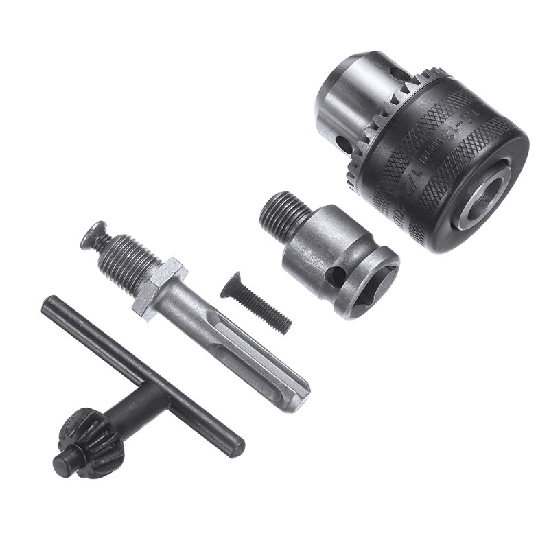 Black Steel 13mm 1/2" Keyless Drill Chuck 3/8" SDS Plus Shank Adaptor Converter Socket Impact Wrench Chuck Tool