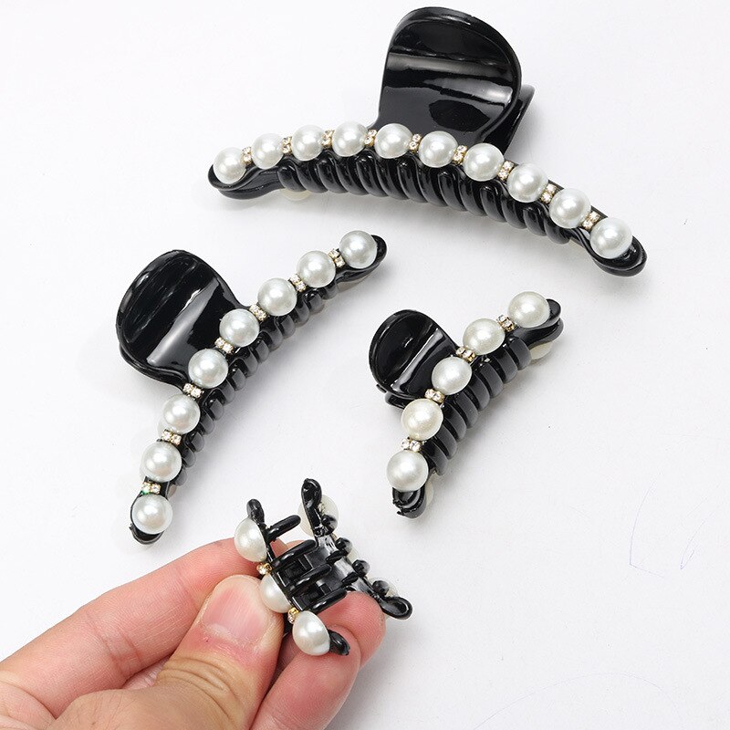 Black Big Rhinestone Hairpins For Women Pearl Hair Clips Crab Hair Claws For Girls Barrettes Headwear Hair Pins Accessories O294