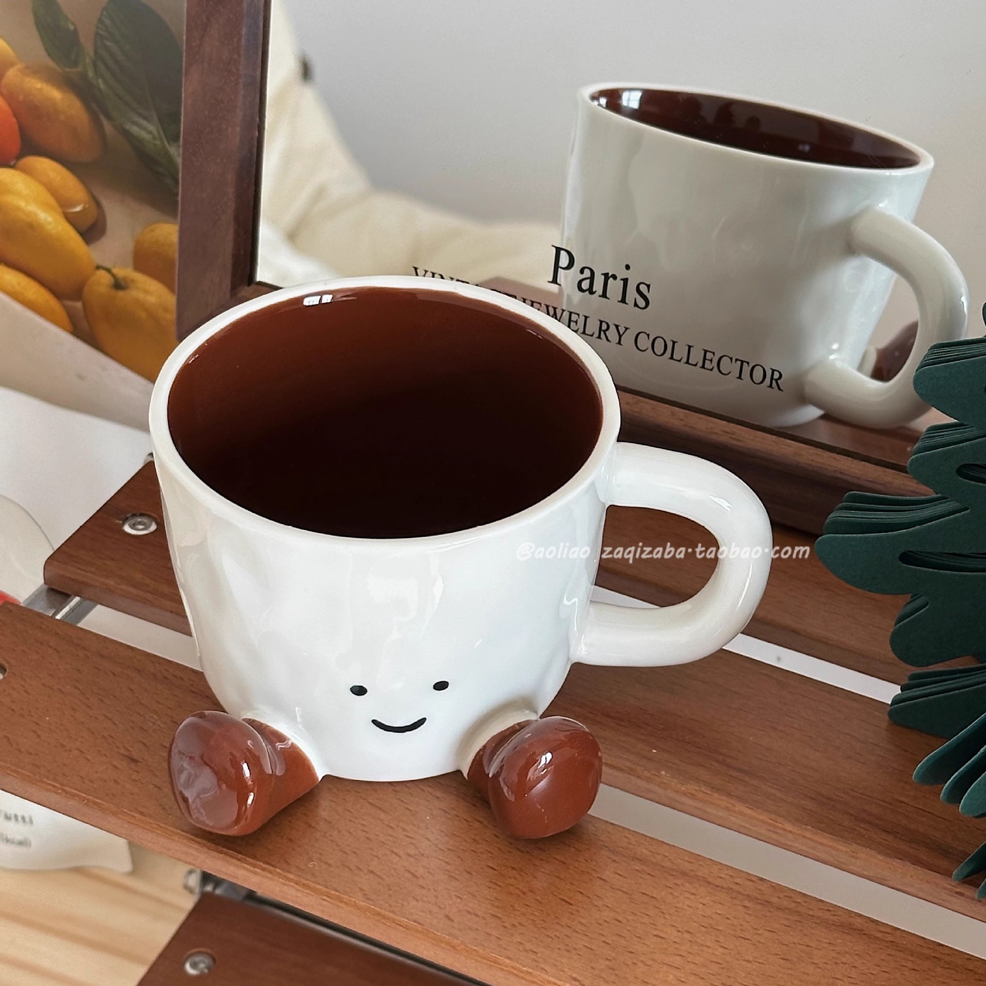 Taza de cerámica con forma de pie, taza de café Kawaii, taza de agua y bebida bonita de dibujos animados, taza de leche para desayuno para amigo, de Navidad, decoración del hogar: Negro