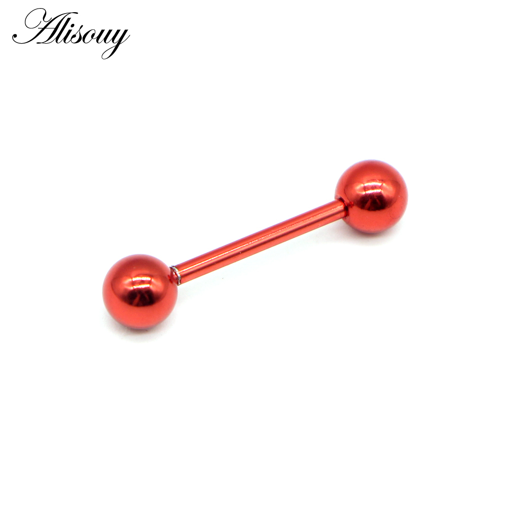 Alisouy 1 st 14g 9 Kleuren Tong Piercing Septum ear Kraakbeen nailTunnels Oordoppen labret lip Body piercing Sieraden 1.6*16*6mm: G Red