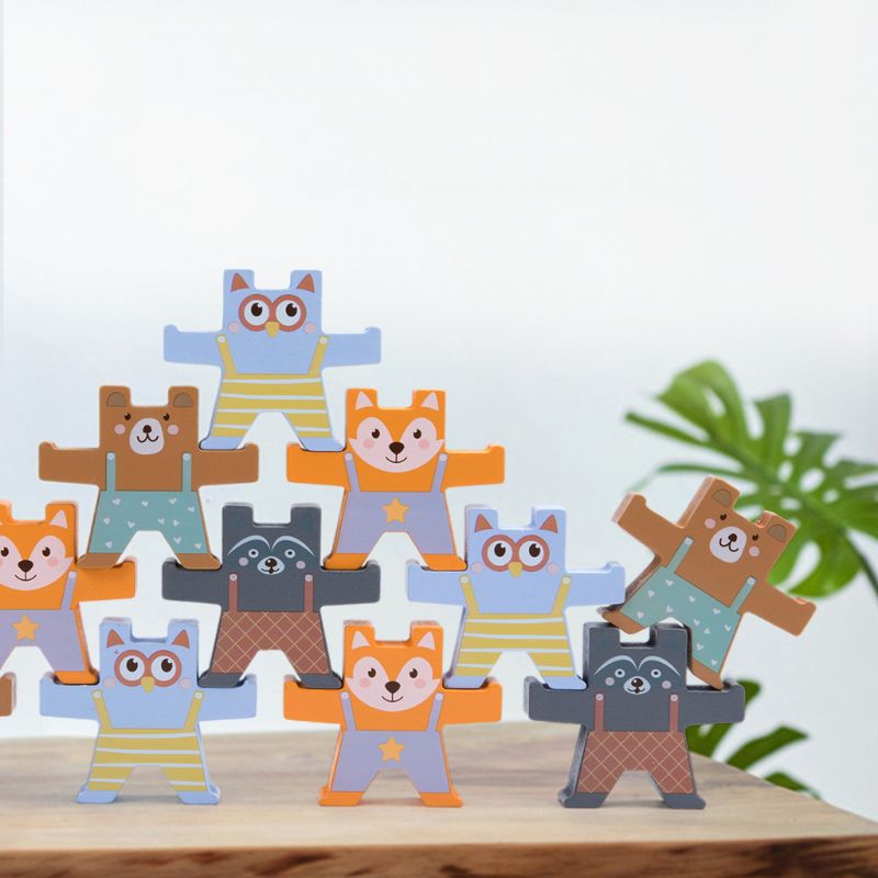Houten Stapelen Games Dieren Interlock Speelgoed Balancing Blokken Games Peuter Educatief Speelgoed