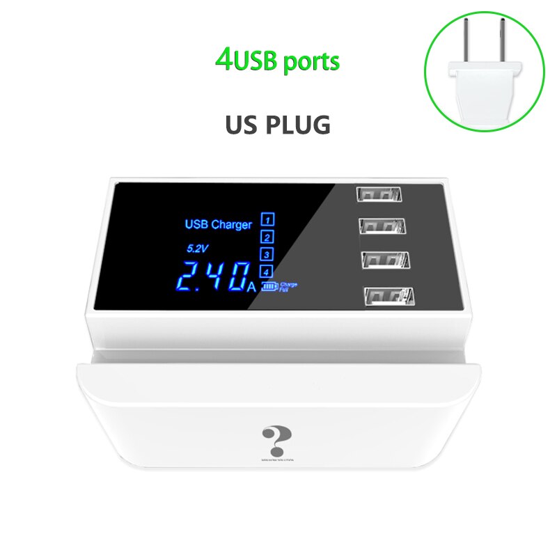 Quick Charge 3.0 Led Display Usb Oplader Voor Android Iphone Adapter Telefoon Tablet Fast Charger: US 4USB