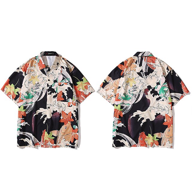 Moda zwykły retro koszule męskie lato biodro chmiel brokat karp wydrukować męskie koszule z krótkim rękawem Streetwear Harajuku para odzież: Xl