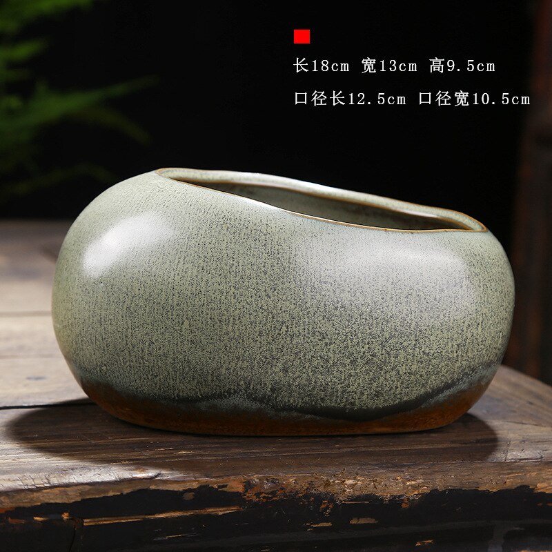 Maceta pequeña de cerámica Retro Para el hogar, maceta creativa de escritorio para plantas verdes suculentas Wenzhu, utensilios de jardín chino hechos a mano: No holes 03