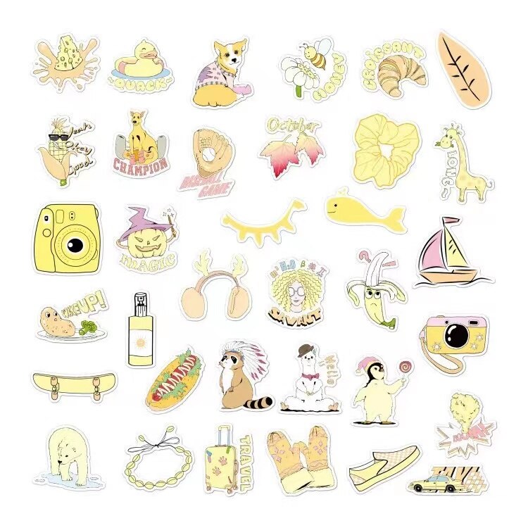 50PCS Cartoon INS Style Vsco Girl Stickers For Laptop Luggage Stickers For Moto Car &amp; Suitcase Cool Laptop stickers: Yellow / 30PCS