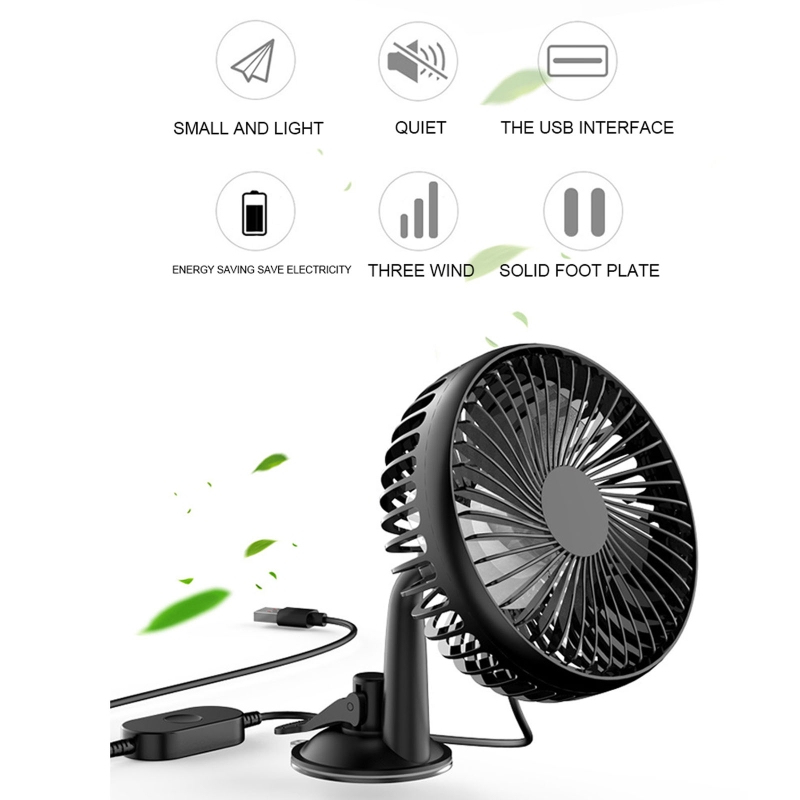 Universal USB Powered Car Mini Electric Fan Suction Cup 360 Degree Rotation 95AF