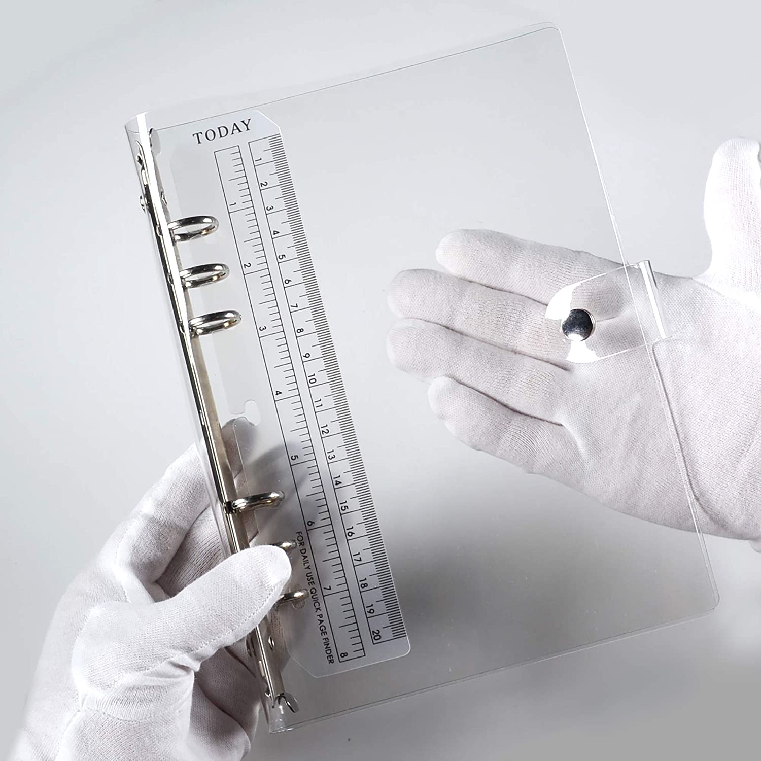 A5 /A6 Transparent 6 Ring Binder Cover Clean Soft PVC for Refillable Notebook Shell with Snap Closure and 1 Ruler