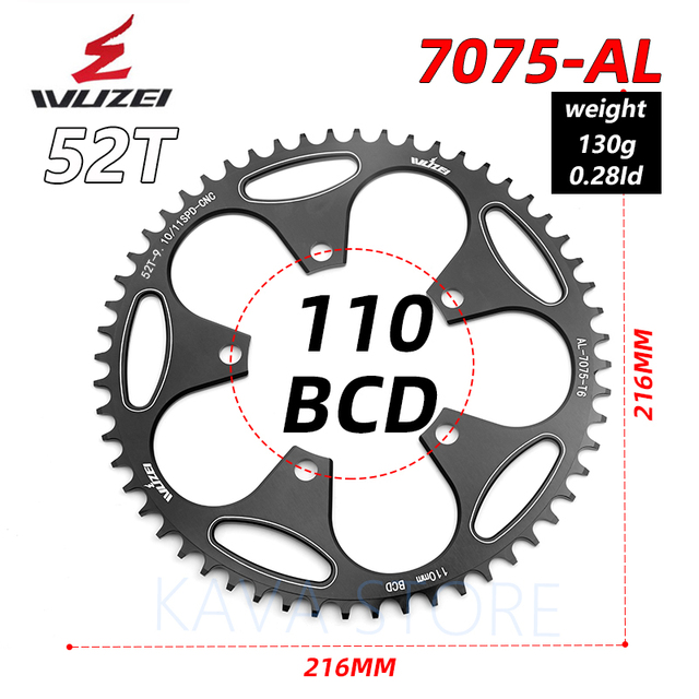 Racefiets kettingblad 110/130 bcd 50/52/54/56/58/60t narrow wide enkel kettingblad fiets crank accessoires tandplaat onderdelen: Blauw
