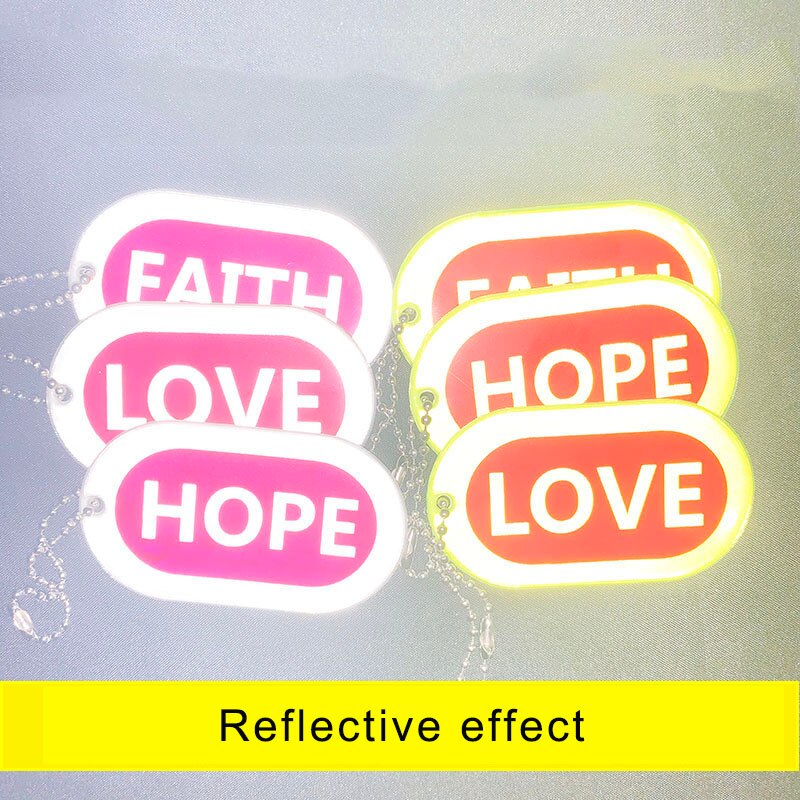 Reflektierende GLAUBE HOFFNUNG LIEBE anhänger charme tasche Christian kreative schlüsselring Für nacht fuß verkehr sicher