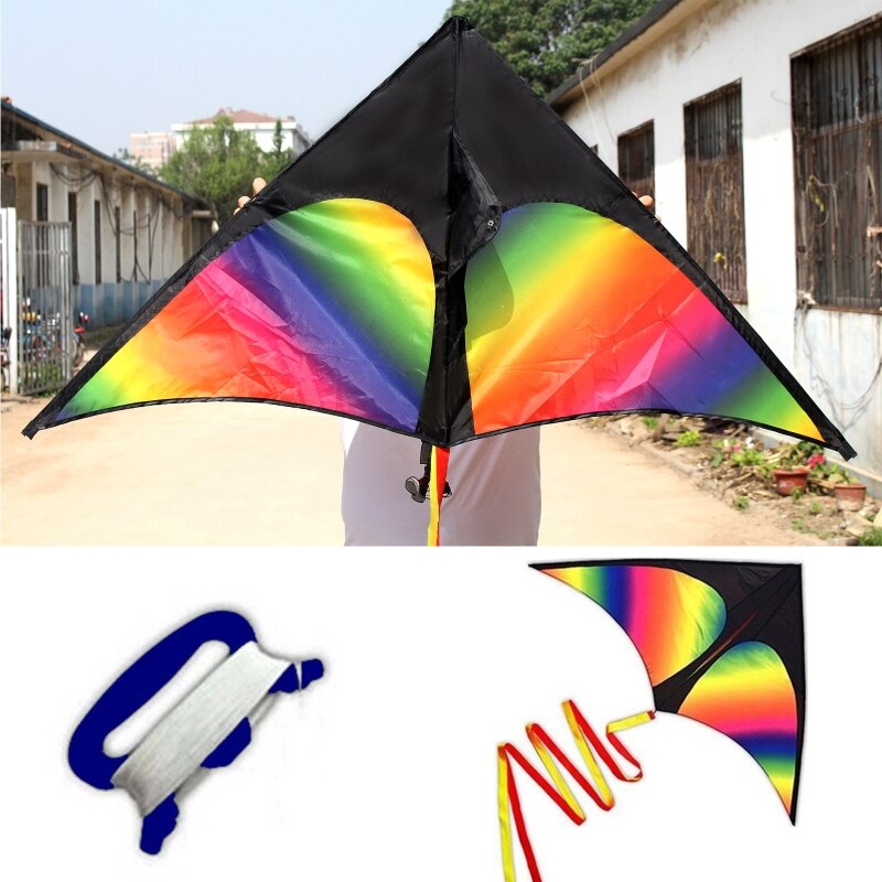 Rainbow Triangle Kite with Line Board Outdoor Fun Game Sports Activities Long Tail Flying Toys for Adults Kids Education