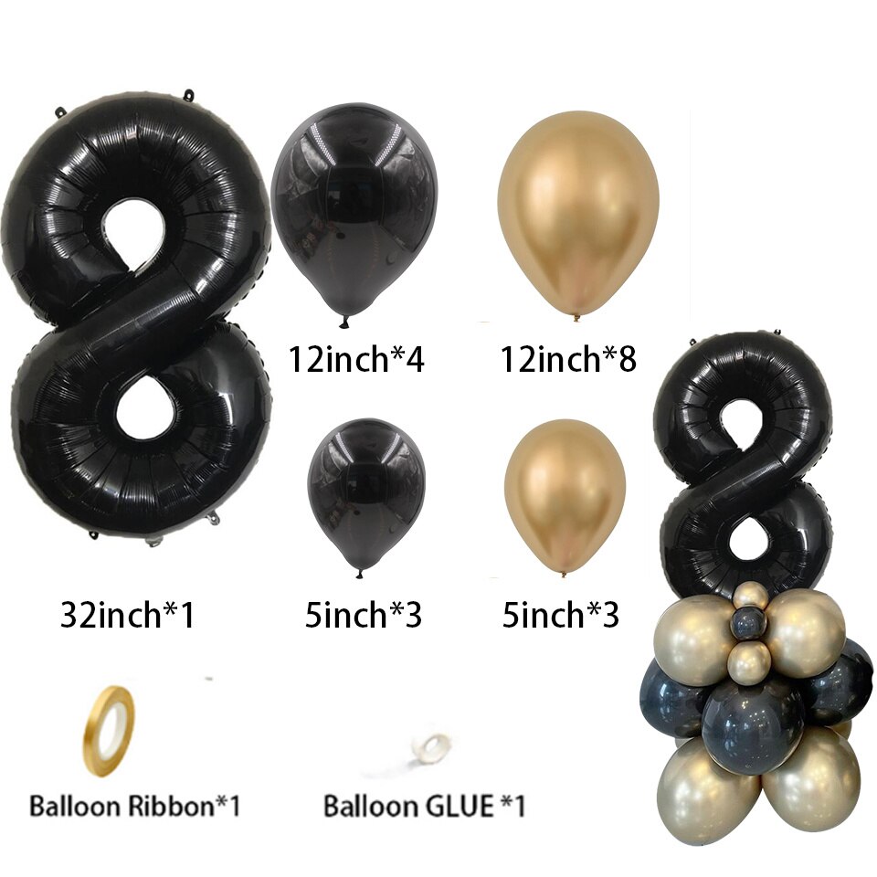 Gold Black Balloons Tower set 1-9 Black Number Foil Balloon for Men's 30 40 50 60 Happy Birthday Party Decorations DIY Crafts: DARK GRAY