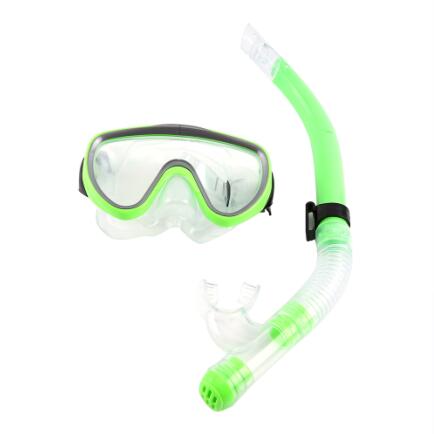 Diving Mask Snorkel Kit Swimming Scuba Tempered Glass Breathing Tube Silicone Mouthpiece Semi-dry Underwater Swim Mask Kit: Green