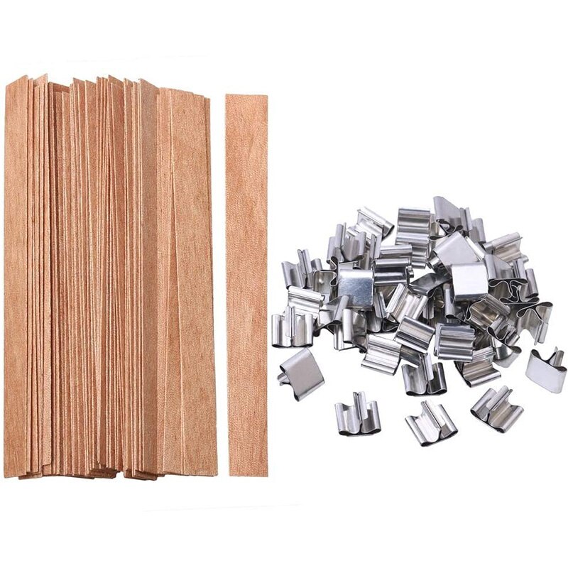50 Set Natural Candle Wicks, 131.3cm Wooden Natural Environmental Candle Cores with Iron Stand for Candle Making