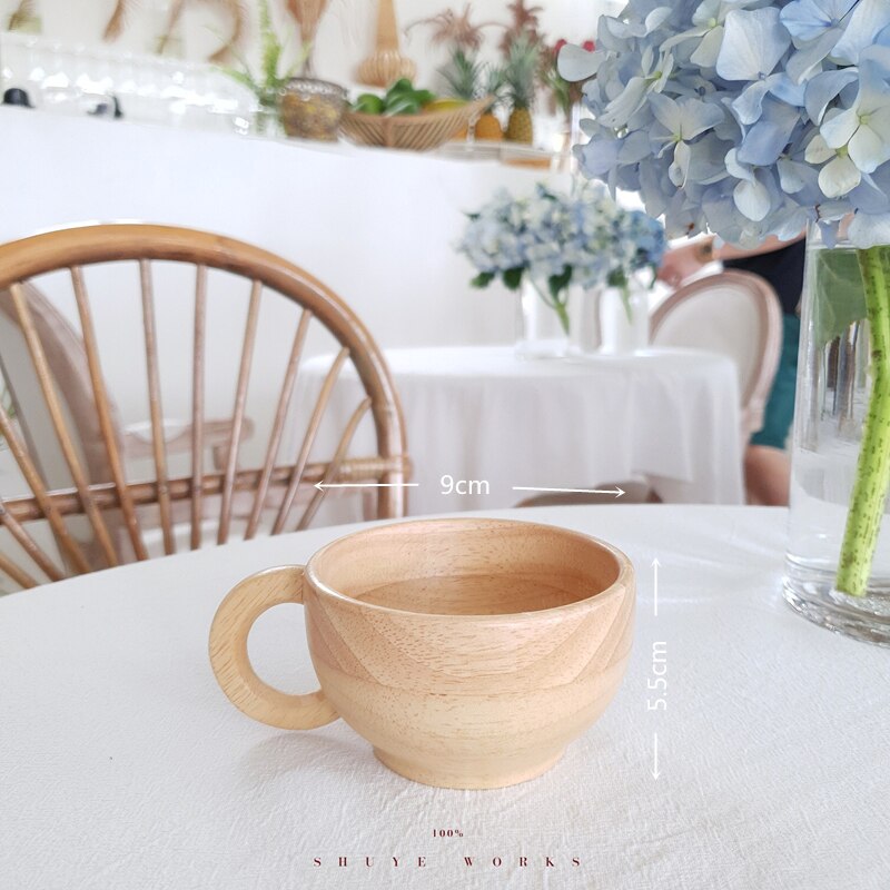Taza de café de madera hecha a mano, vaso alto de vino tinto, fondo plano, leche Latte, artesanías, taza de cerveza reutilizable con mango, 150ml, 1 ud.: D 165ml