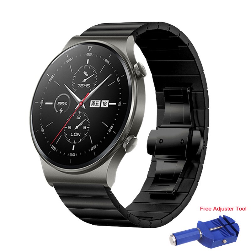 Metal Strap For HUAWEI Watch GT 2 Pro strap Stainless Steel butterfly buckle Loop Bracelet Replacement For Huawei watch gt 2 pro: black