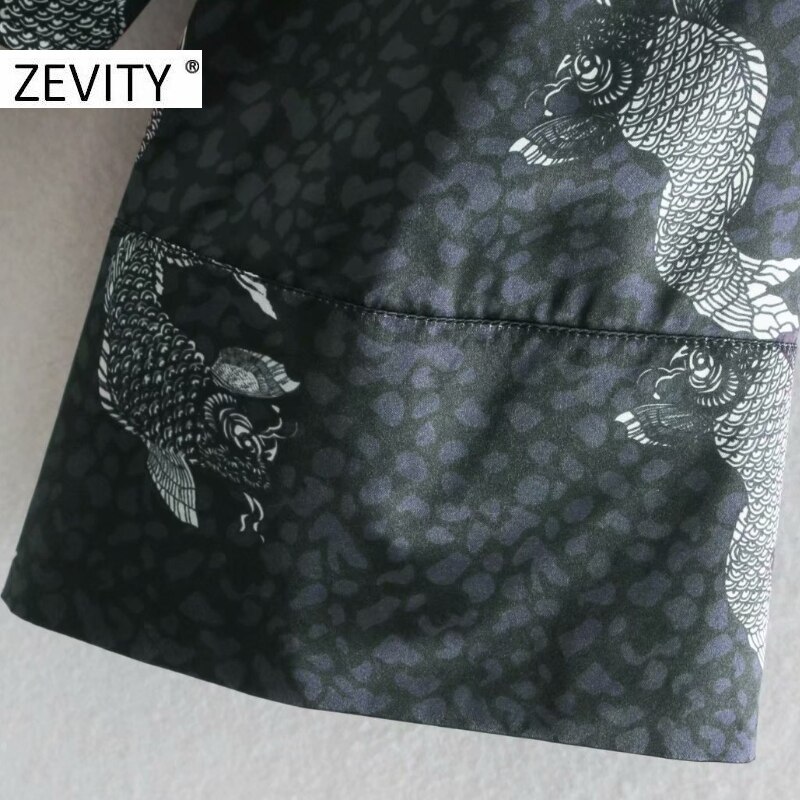 Zevity kvinnor vintage tryck fåll knuten casual kimono blus kontor dam djurmönster skjorta chic chemise blusas toppar  ls7292