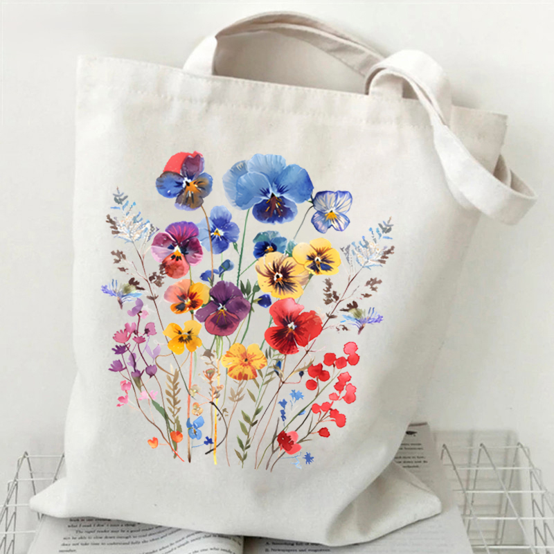 Bolso de mano de lona con estampado de flores silvestres bohemias, bolso de compras reutilizable para mujer, bolsos y bolsos, bolso de tela para compras: Gris claro