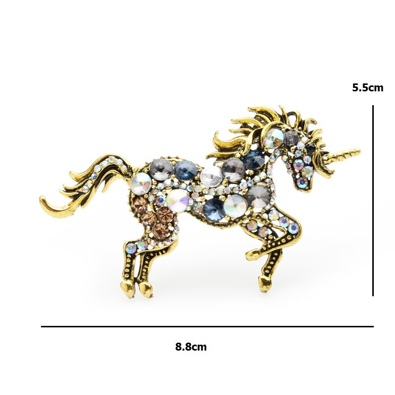 Wuli & Baby Rhinestone Eenhoorn Broches Vrouwen Legering Paard Dier Bruiloften Banket Broches Jaar