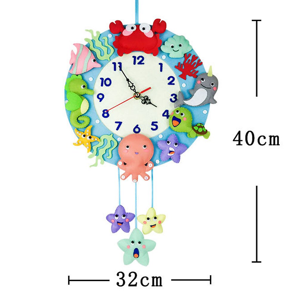 Cute DIY Wall Clock Set Craft Toys Free Cutting Felt Material Cloth Animal Style Handmade Cloth Clock Home Hanging Decoration