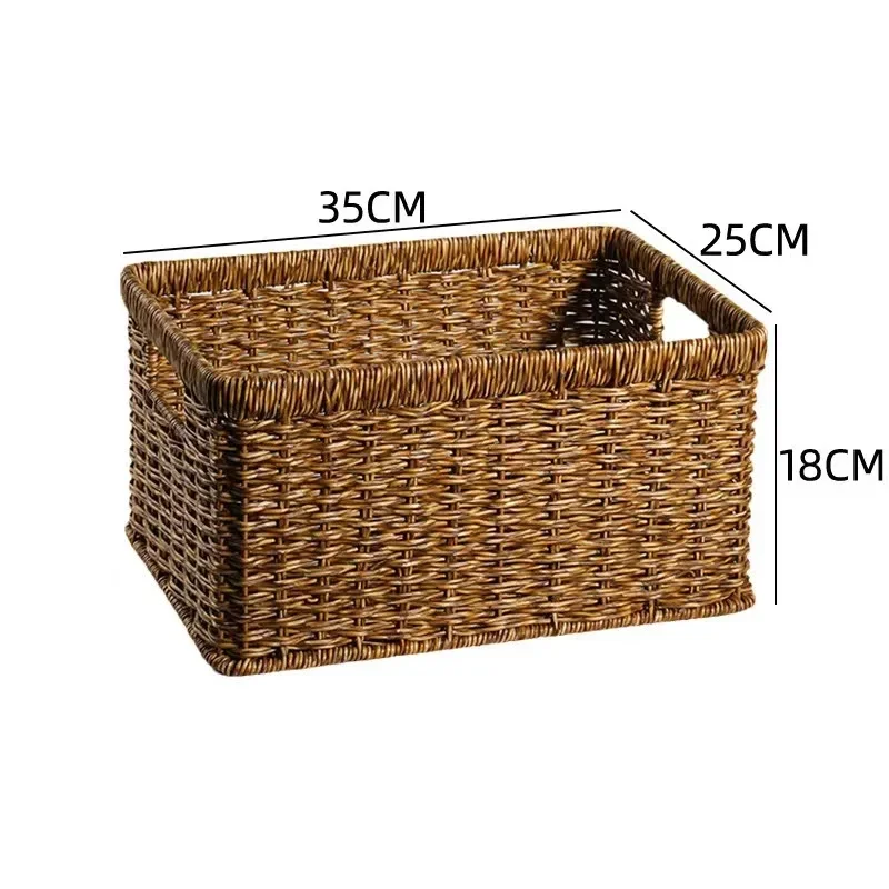 Strong Rectangle Woven Storage Basket with Handles, Waterproof Plastic Baskets for Home Toy Storage, Nest: plum