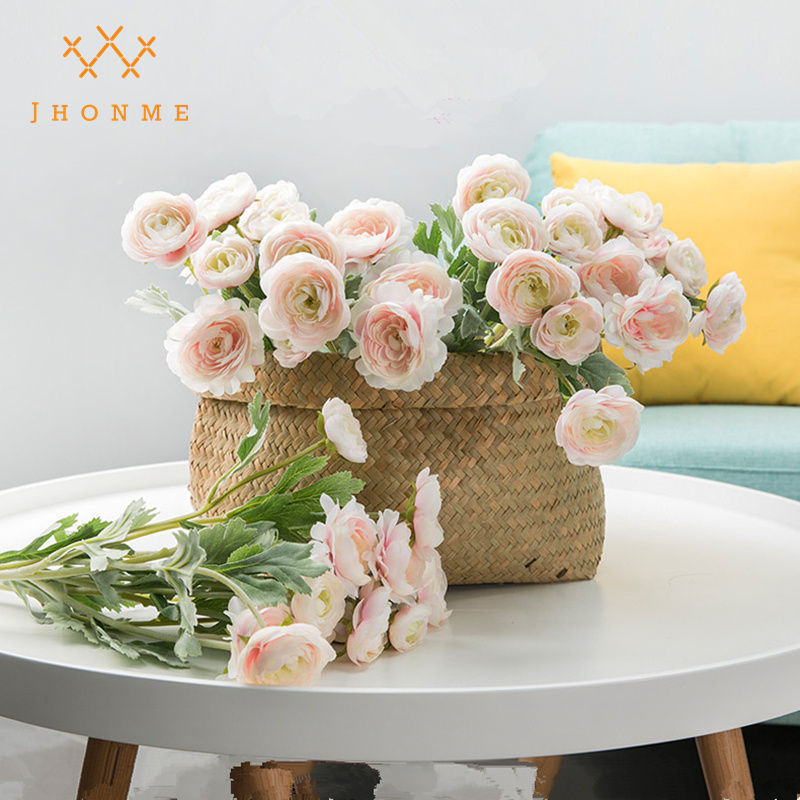 Flores artificiales de seda de Ranunculus Asiaticus, flores de seda para mesa de casa, decoración de boda