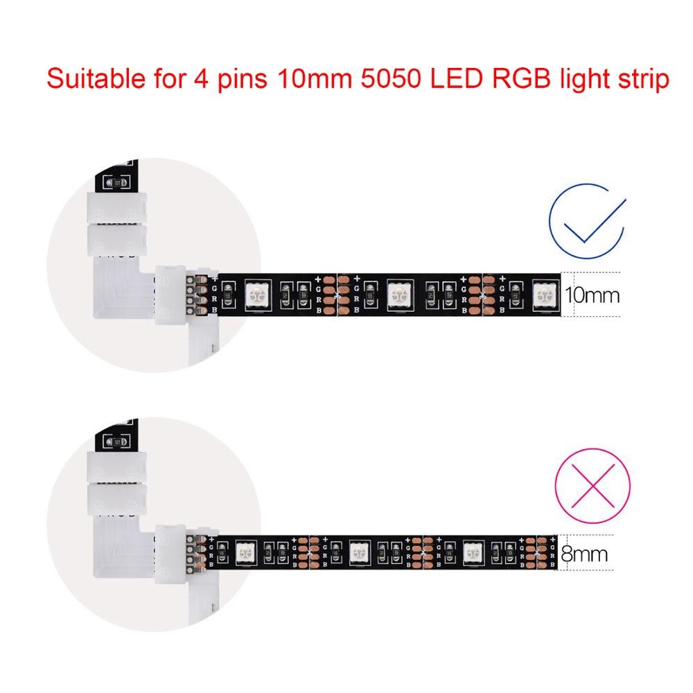 L-form 4- pinners kontakt 10-- pakks jackyled 8 mm 10mm rettvinklet hjørne loddet kontakt 12v 72w klips til 3528/5050 smd rgb