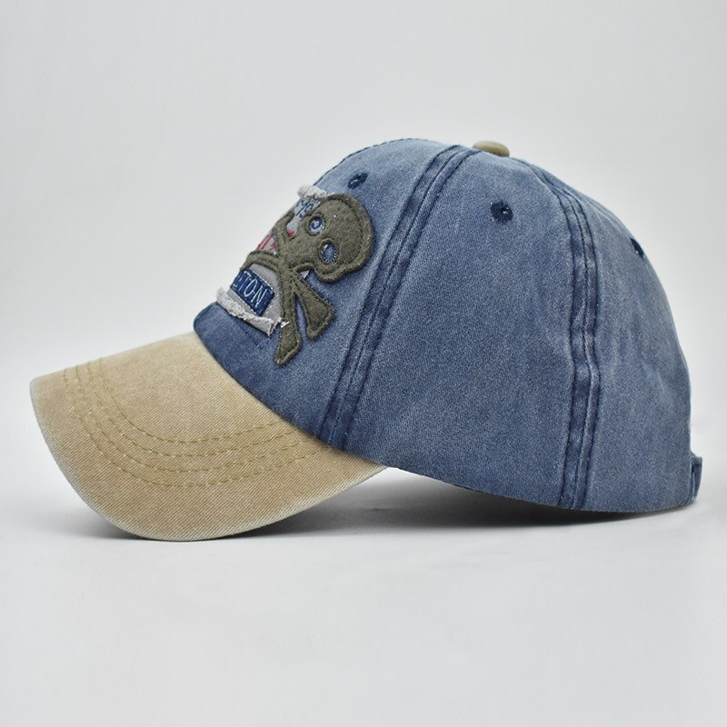 Style Skeleton Skull Head Hat Antique Finish Via Rinsing Lettered Baseball Cap All-match Stylish Guy's Pure Cotton Hat