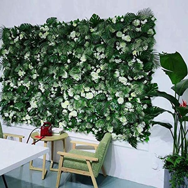 48 stk falske palmeblader og kunstige monstera-blader, tilbehør til hjemmebryllup-temafest grillbordbladdekorasjoner