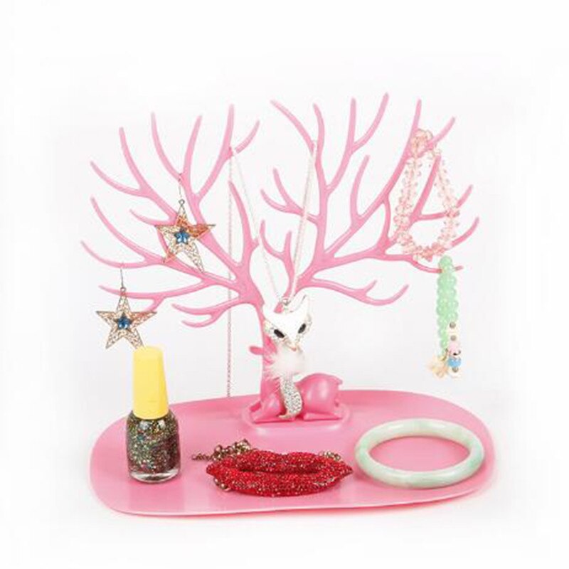 Damesmode sieraden ketting armbanden oorbellen ringen hertenstandaard display organizer houder showrek met plank 2019 heet: Kleine roze