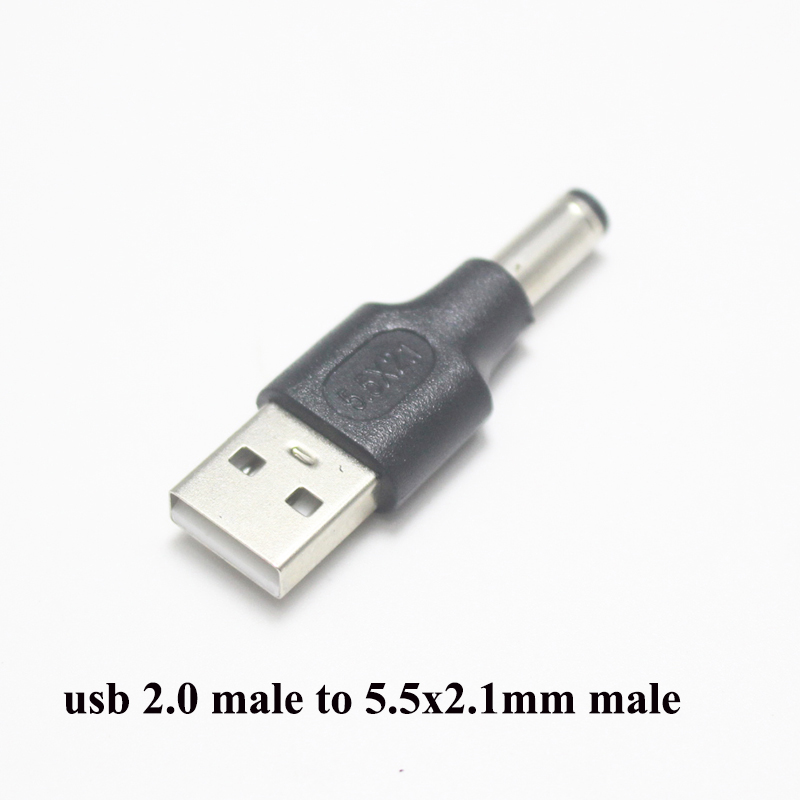 Juego de USB de uso común, conector hembra de 5,5x2,1/5,5x2,1mm a enchufe macho USB 2,0, adaptador de alimentación de CC macho a hembra, 1 ud.: USB M to M