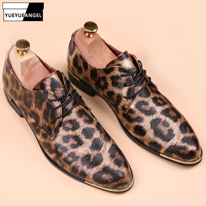 Zapatos de vestir informales Punk para hombre, calzado de punta puntiaguda con estampado de leopardo, zapatos de boda a la novedosa del Reino Unido, color amarillo, británico,