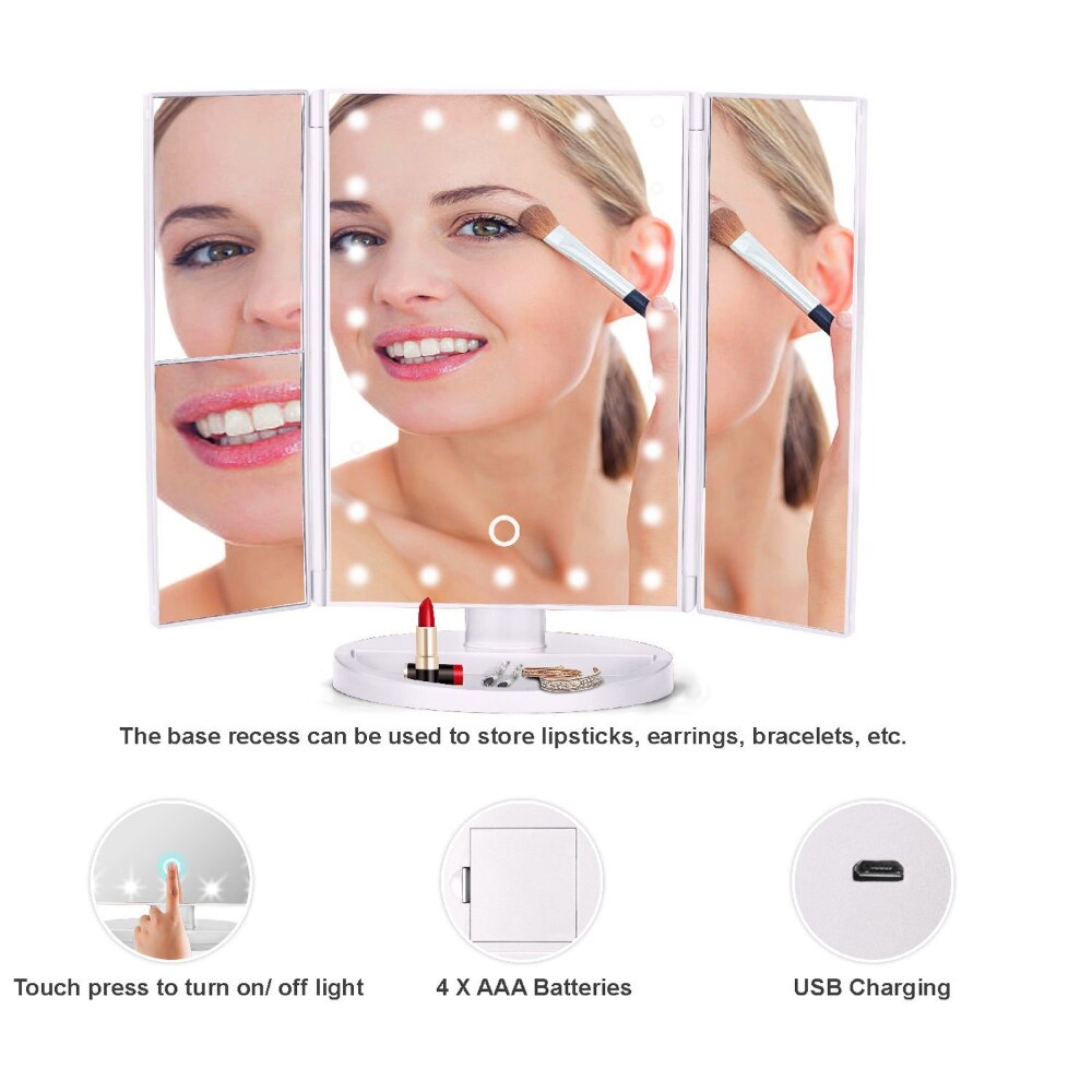 22 Led Licht Make-Up Spiegel 1X/2X/3X/10X Vergrootglas Professionele Touch Screen Cosmetische Spiegel 180 Graden roterende