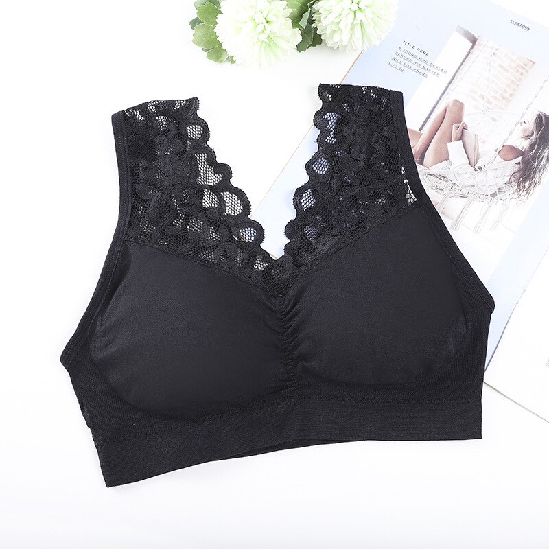 Wanayou ademende dames sportbeha met kant, push-up workoutbeha voor dames, elastische schokbestendige fitness yogabeha, naadloze gevoerde sportbeha: Zwart