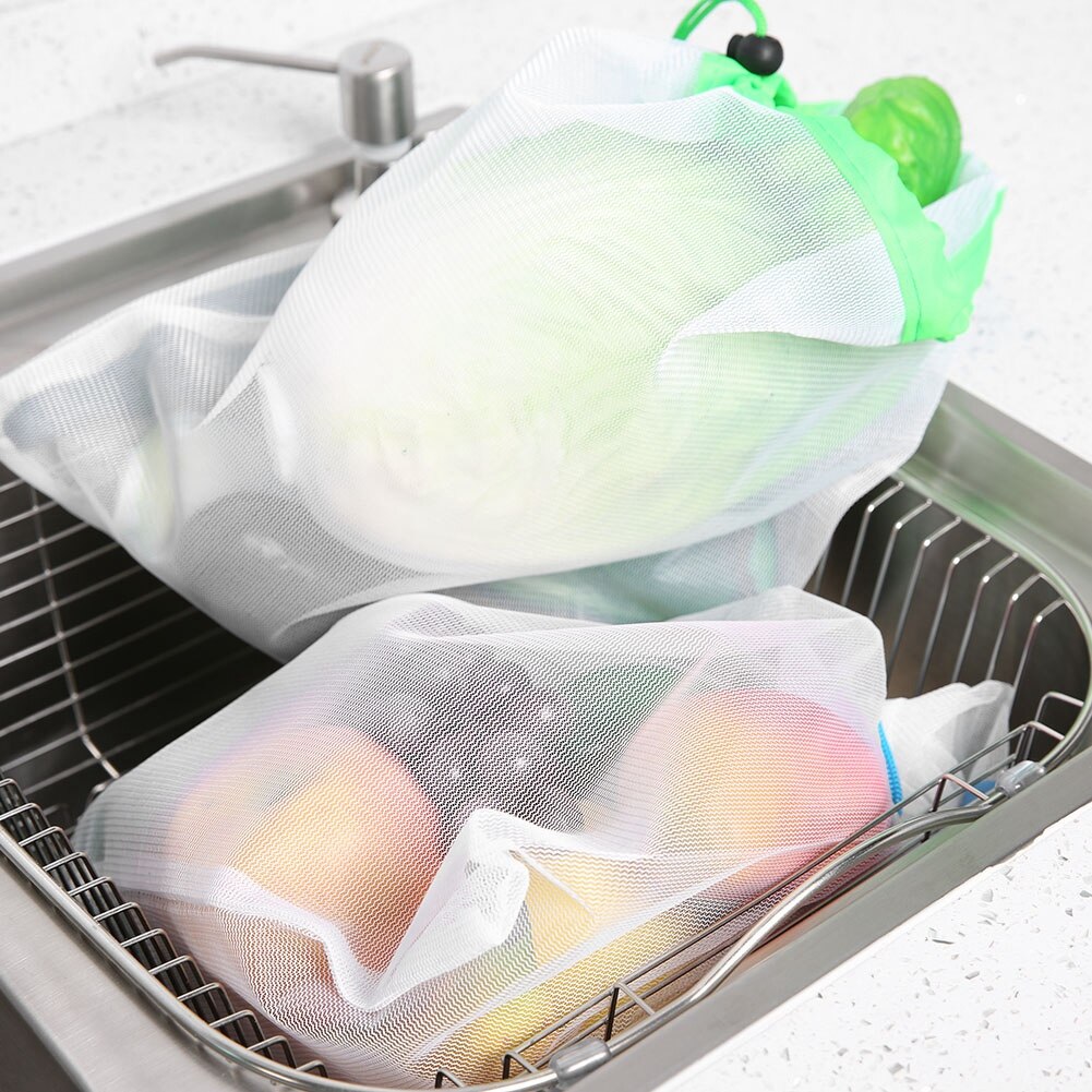 15pcs 3 Sized Reusable Fruit Vegetable Bags Net Bag Produce Washable Mesh Bags Kitchen Storage Bags Toys Sundries