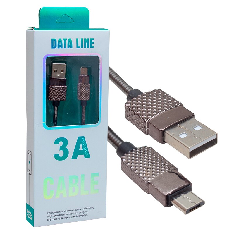 Ci sono 3 amp cavo dati MICRO USB elastico in metallo e caricabatterie 1 metro