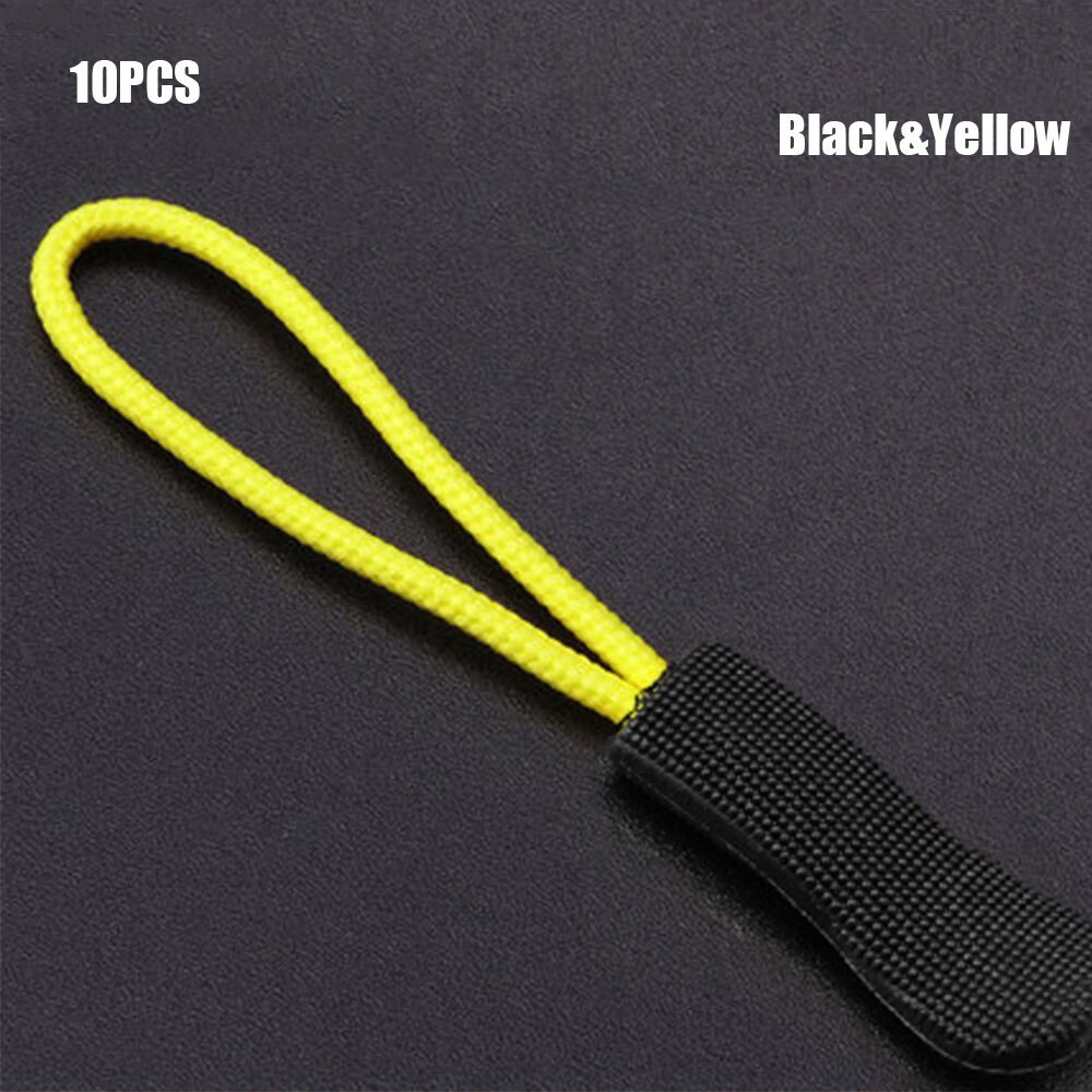 10PCS Zipper Pull Puller End Fit Rope Tag Fixer Zip Cord Tab Replacement Clip Broken Buckle Travel Bag for Sewing Clothes: Black-yellow