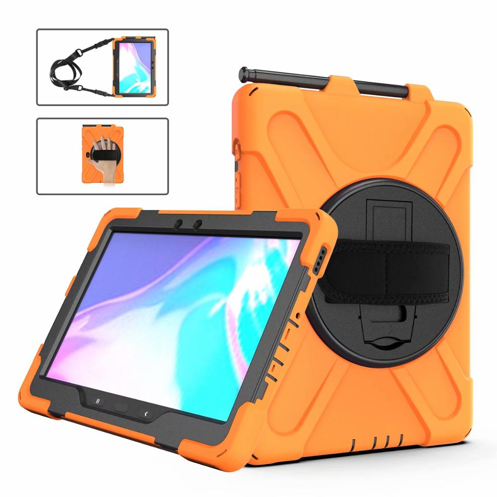 Voor Samsung Galaxy Tab Actieve Pro 10.1 Case SM-T540 SM-T545 T547 Case Heavy Duty Hand Schouderriem Kid Shockproof Stand cover: Oranje